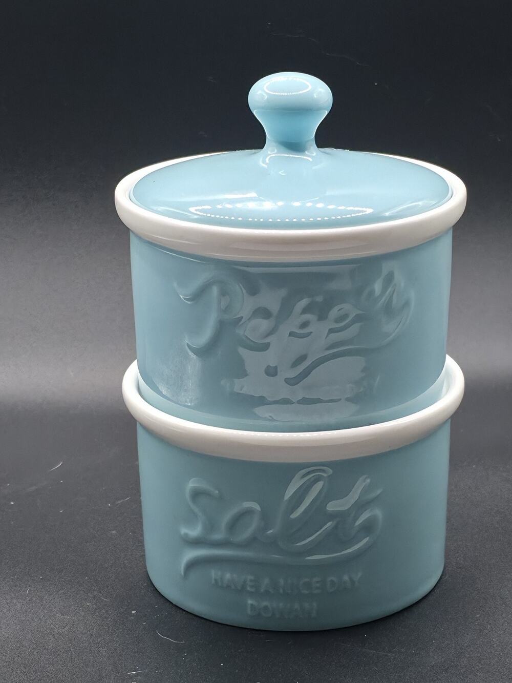 Dowan Farmhouse Vintage Salt Pepper Shaker Set Condiments Cellar Stacking Bowls